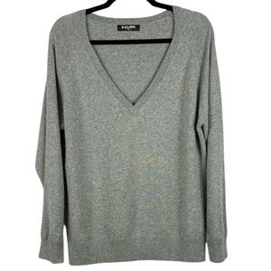Kallspin Gray V-Neck Cashmere Wool Blend Pullover Sweater - Size Medium